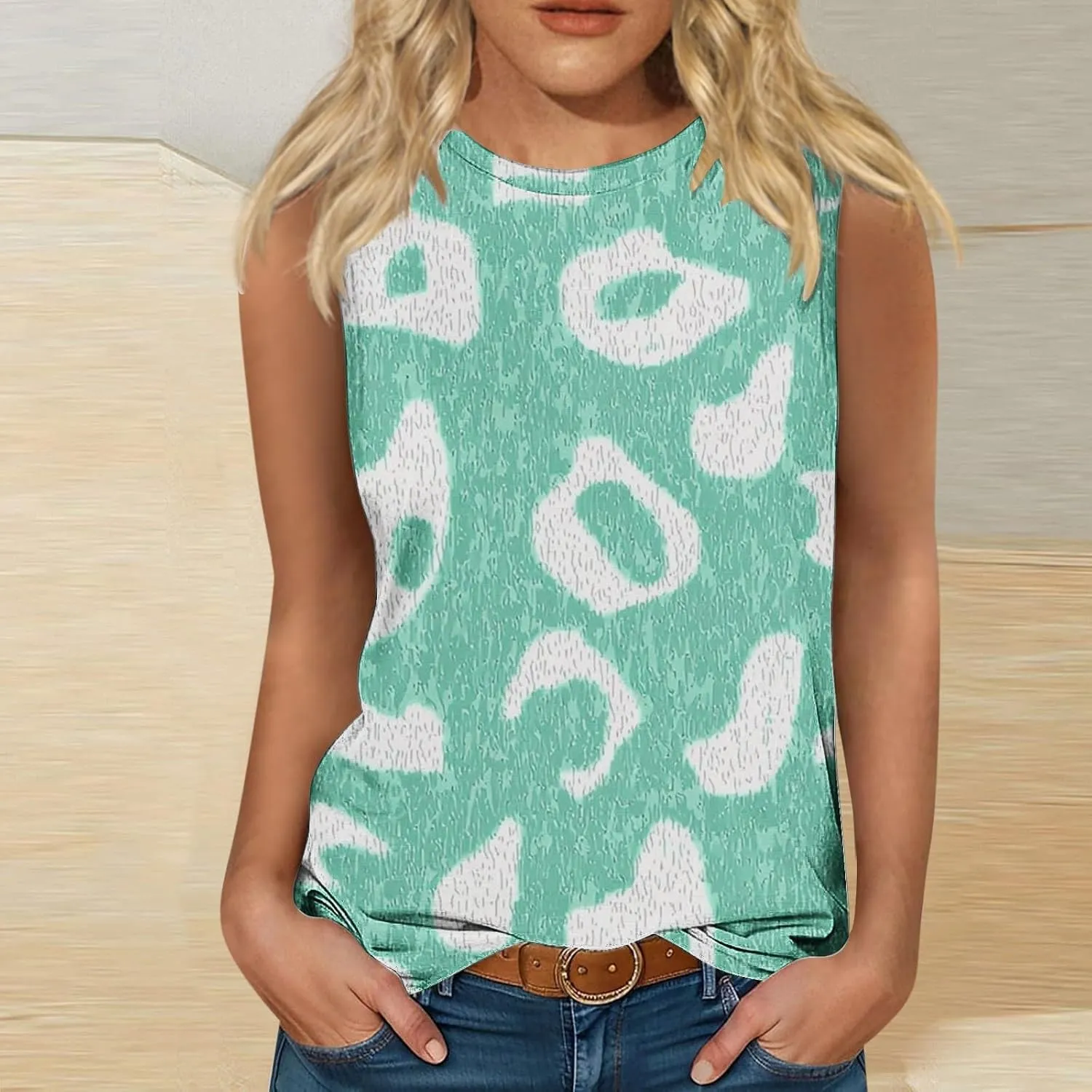 Womens Summer Tank Top Trendy Floral Print Loose Roundneck T Shirts Sleeveless Casual Lightweight Trendy Tunic Blouse