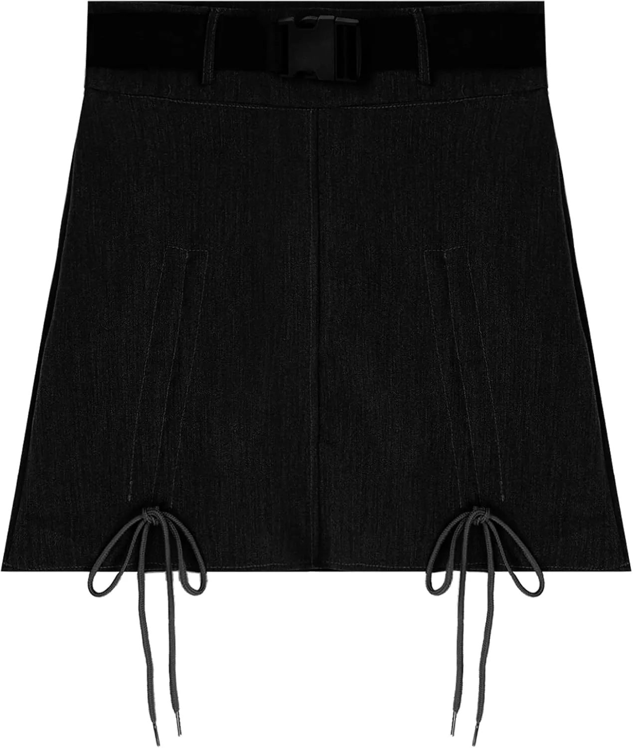 Women's Trendy Pleated Draw String Mini Skirt High Waisted Bodycon Skirts with Adjustable Belt