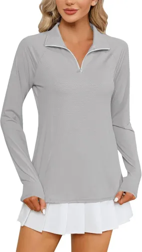 Women's UV Sun Protection 1/4 Zip Shirts Long Sleeve Rash Guard T-Shirt Lightweight Quick Dry Workout Running Tops