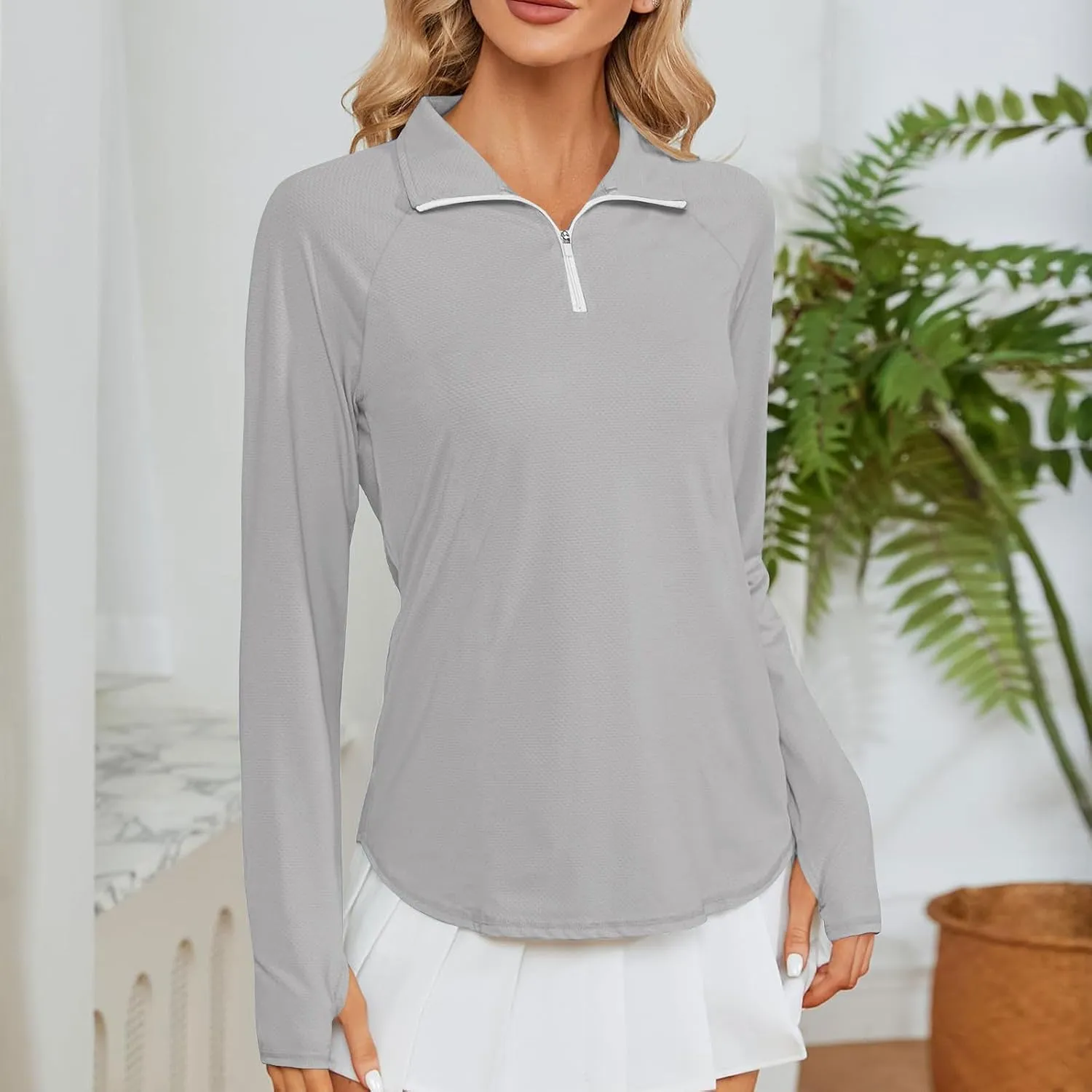 Women's UV Sun Protection 1/4 Zip Shirts Long Sleeve Rash Guard T-Shirt Lightweight Quick Dry Workout Running Tops