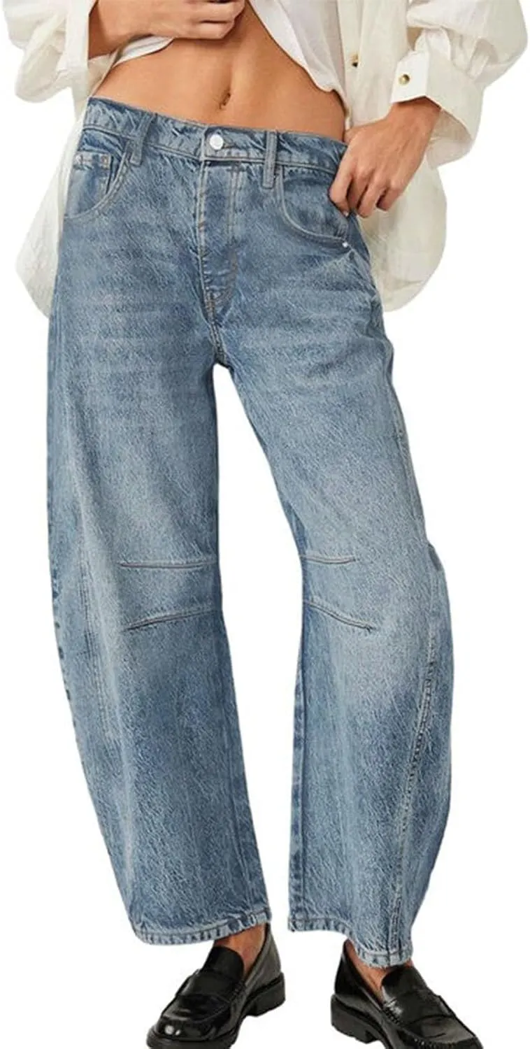 Womens Wide Leg Jeans Casual Baggy High Waisted Stretch Denim Pants (YA-Light Blue, XL)