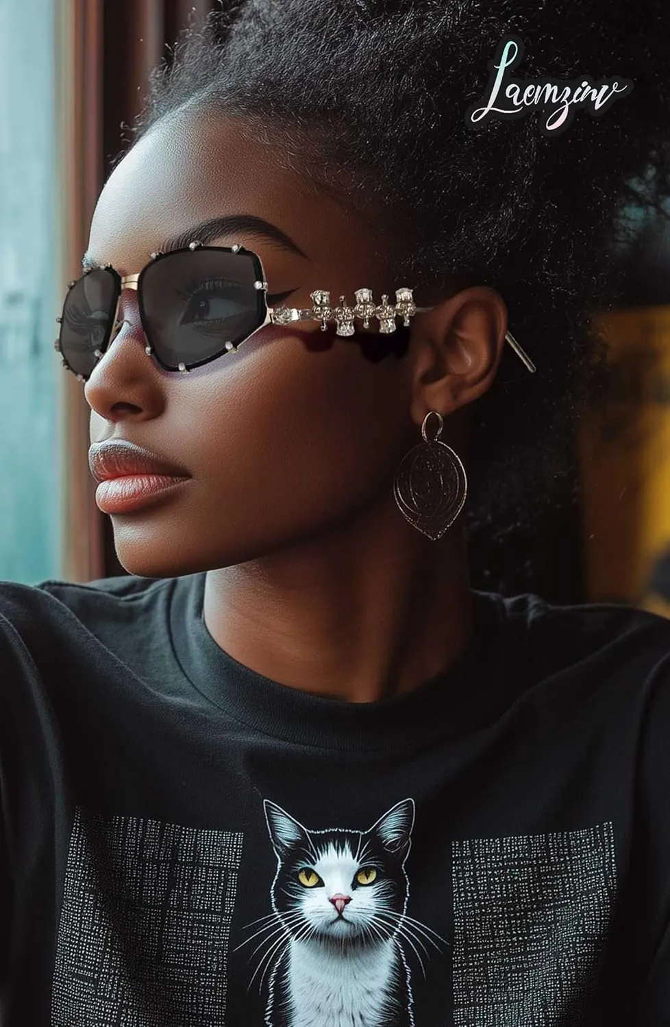 Y2K Futuristic Blue Light glasses for Women, Retro 90s Narrow Rectangle Eyewear with Diamond LA047