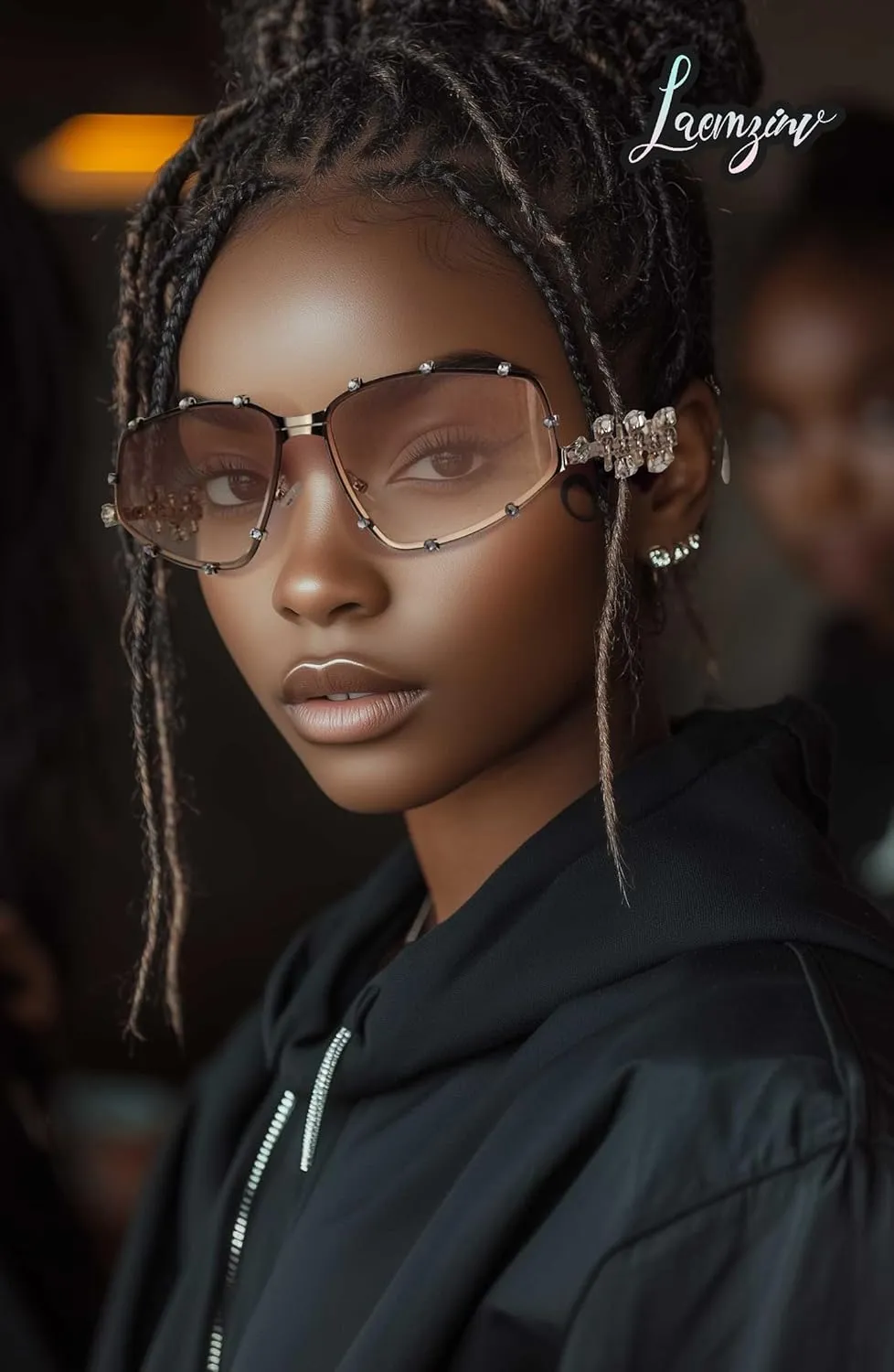 Y2K Futuristic Blue Light glasses for Women, Retro 90s Narrow Rectangle Eyewear with Diamond LA047