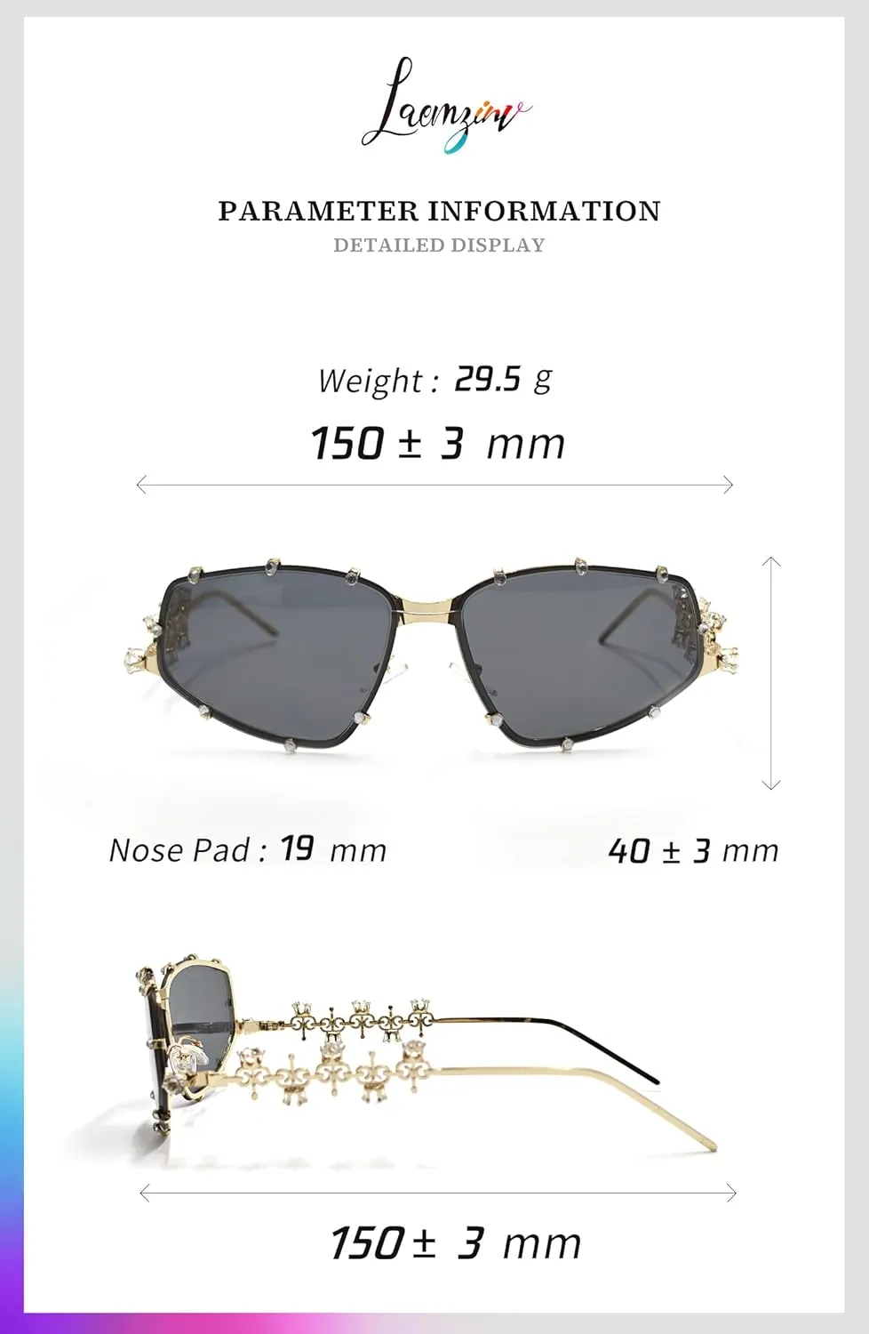 Y2K Futuristic Blue Light glasses for Women, Retro 90s Narrow Rectangle Eyewear with Diamond LA047