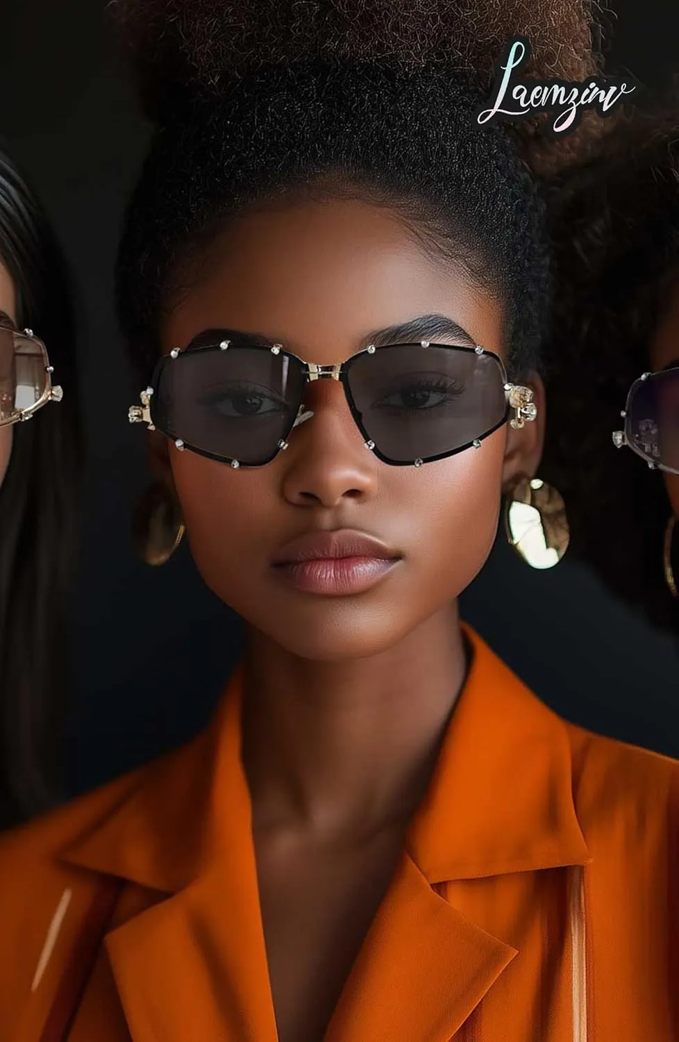 Y2K Futuristic Blue Light glasses for Women, Retro 90s Narrow Rectangle Eyewear with Diamond LA047