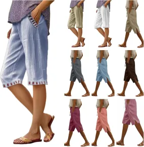 ZYXTIM Linen Shorts for Women 2025 Loose Fit Knee Length Summer Beach Bermuda Short Light Weight Casual Yoga Vacation Pants