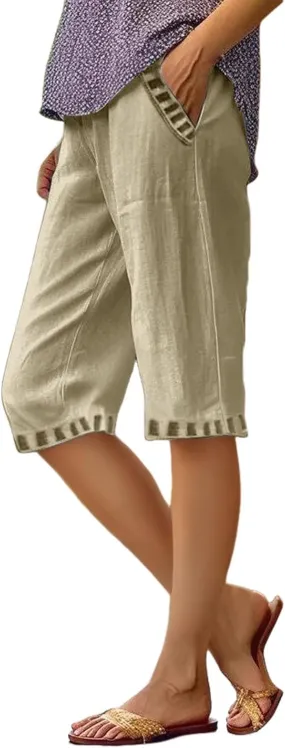 ZYXTIM Linen Shorts for Women 2025 Loose Fit Knee Length Summer Beach Bermuda Short Light Weight Casual Yoga Vacation Pants