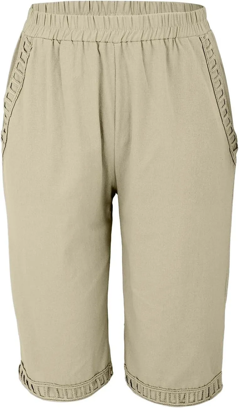 ZYXTIM Linen Shorts for Women 2025 Loose Fit Knee Length Summer Beach Bermuda Short Light Weight Casual Yoga Vacation Pants