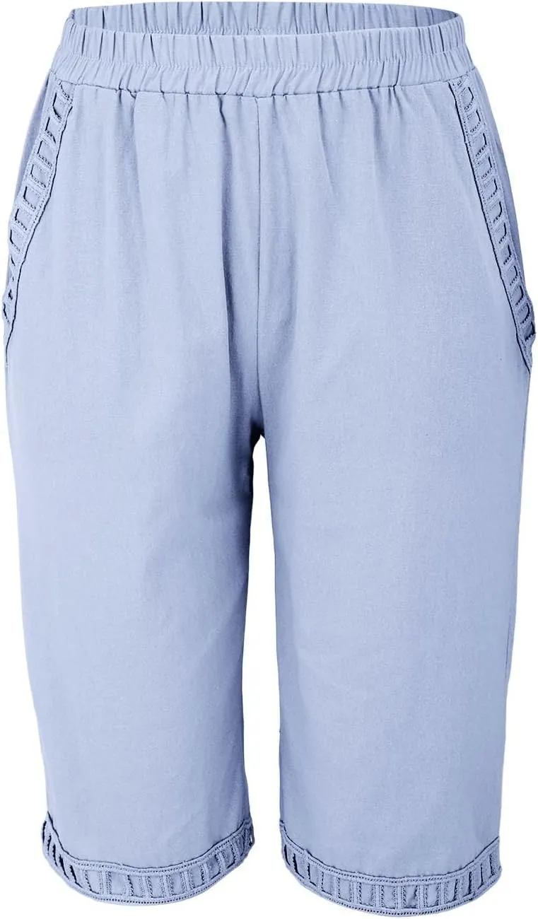 ZYXTIM Linen Shorts for Women 2025 Loose Fit Knee Length Summer Beach Bermuda Short Light Weight Casual Yoga Vacation Pants